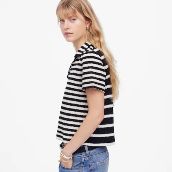 Madewell Crochet-Knit V-Neck Sweater Tee - Picture 4 of 9